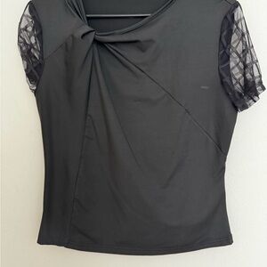 Elegant Black Women's Top with Lace Sleeves